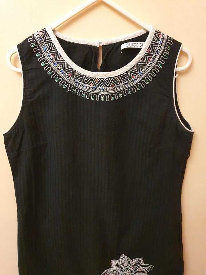 sukienka czarna letnia Quiosque 40, aplikacja haftowana koła bawełna