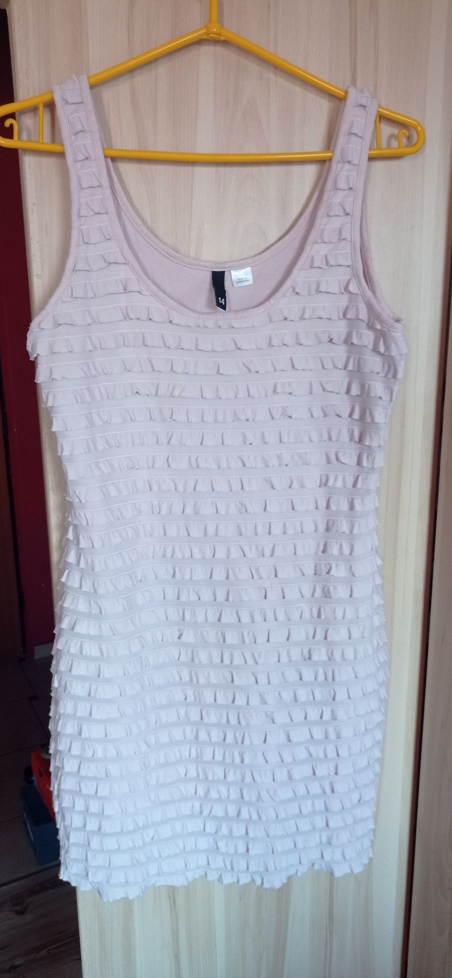 Pudrowa  tunika sukienka H&M mini falbanki dopasowana  36/38 S M tuni