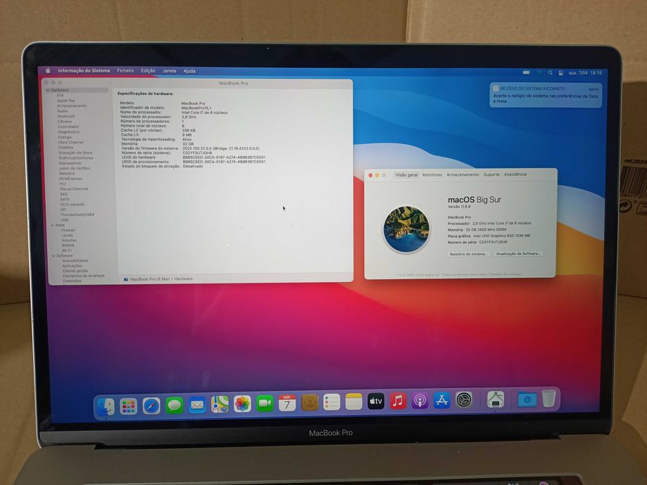 Macbook Pro 15,1 i7-8850H Disco Rigido 1000GB