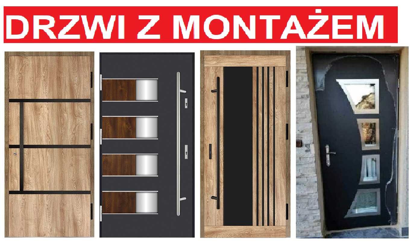 Drzwi zewnętrzne z montażem wejściowe, metalowe -drewniane -do bloku