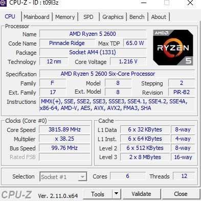Processador AMD Ryzen 5 2600 (6C/12T, 3.4-3.9 GHz, AM4)