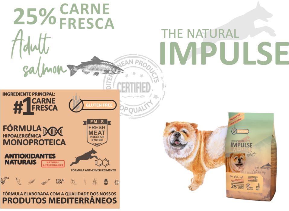 Ração - THE NATURAL IMPULSE P/Cão Adulto - SALMÃO - Saco 3kg / 12kg