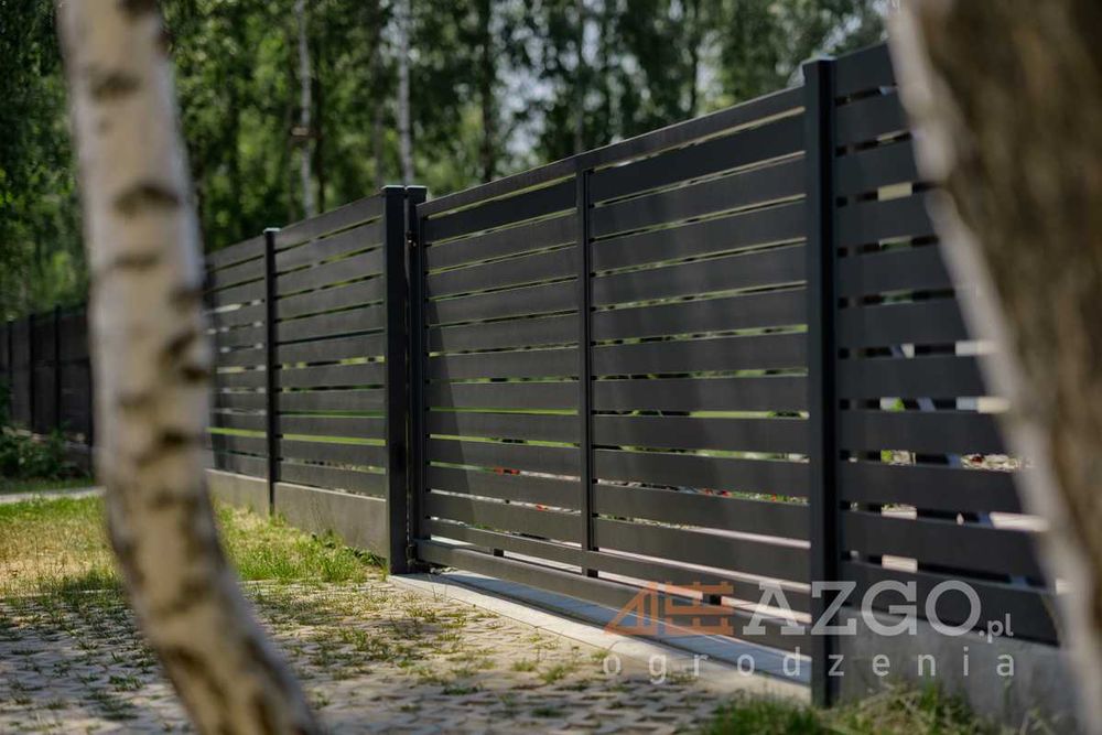 Brama suwana przesuwna dwu skrzydłowa furtka napęd palisada OCYNK