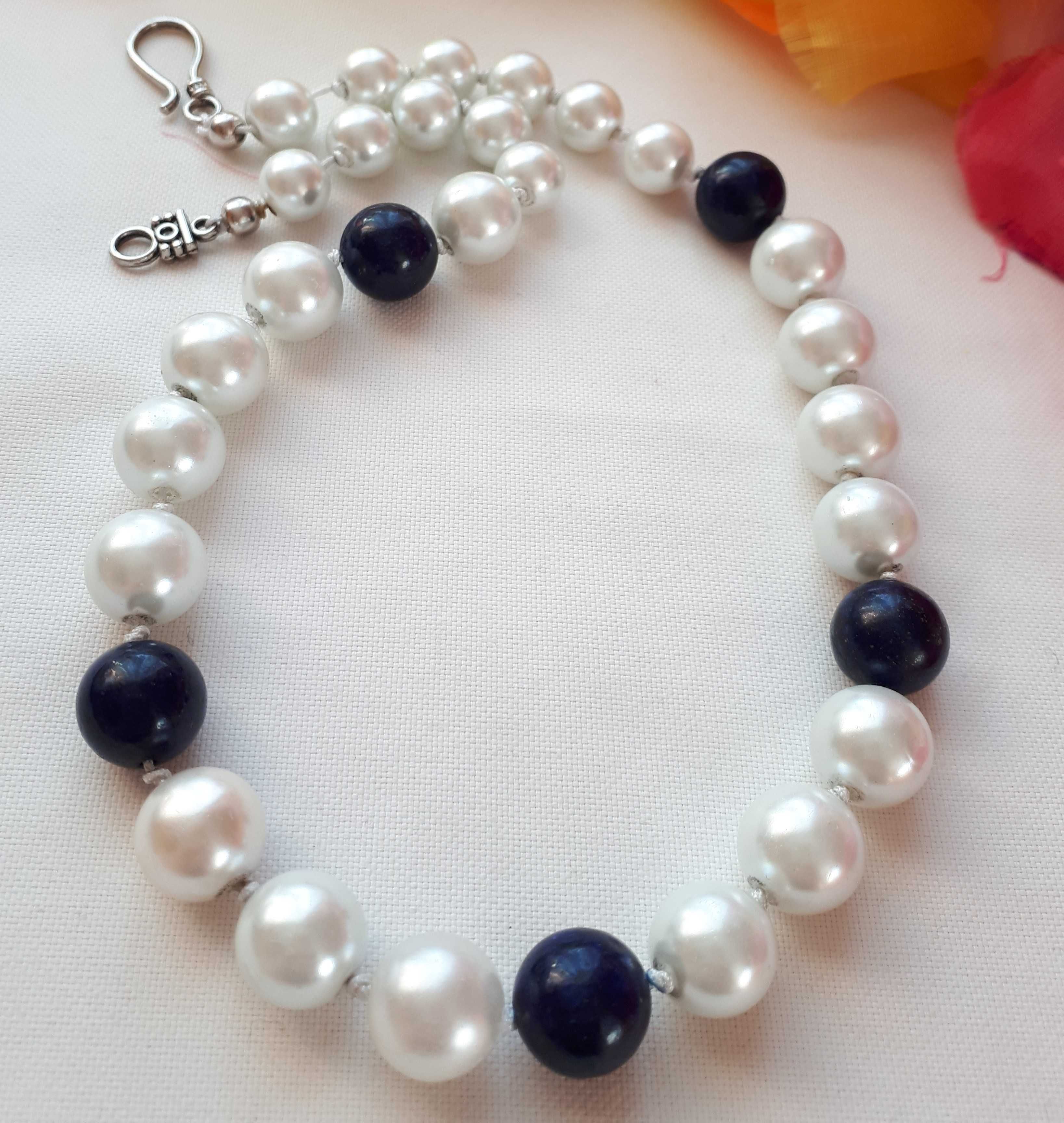 Krótki naszyjnik  lapis lazuli i perły
