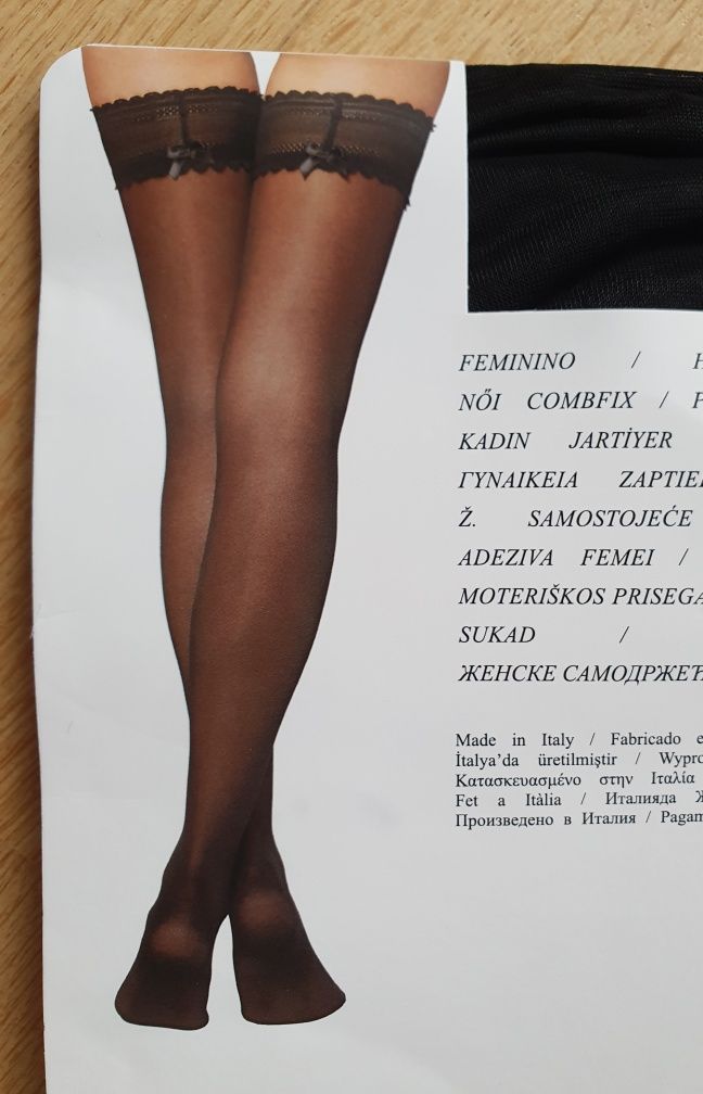 Pończochy samonośne Calzedonia s/m gładkie z kokardkami 20 den