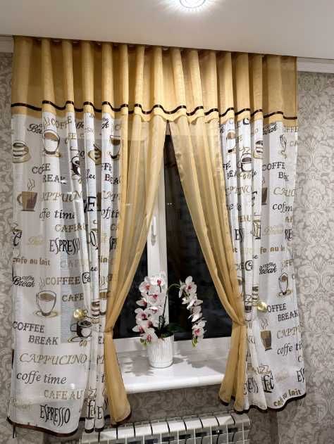 кухонна тюль арка льон з принтом