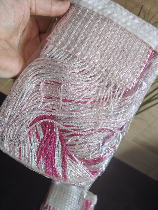 Firanka nitki makaron różowa że srebrna nitka 100/200cm.