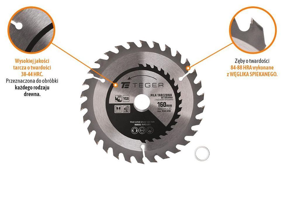 Piła tarczowa do drewna z węglikiem spiekanym 160x20x30T / TEGER
