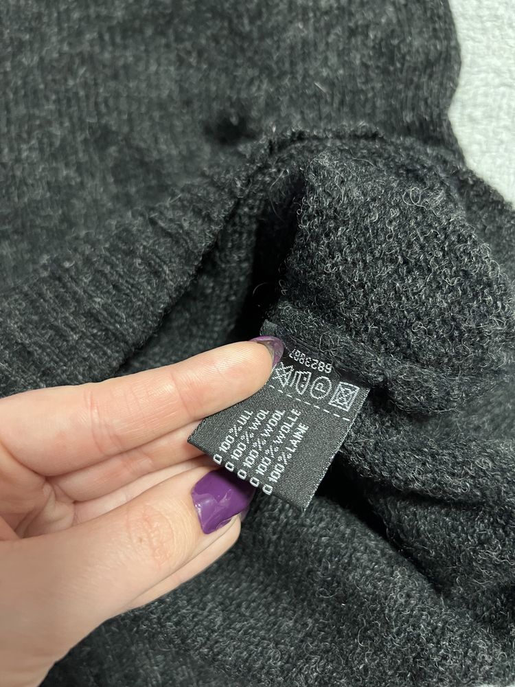Szary/grafitowy sweter ciepły zimowy wełna 100%