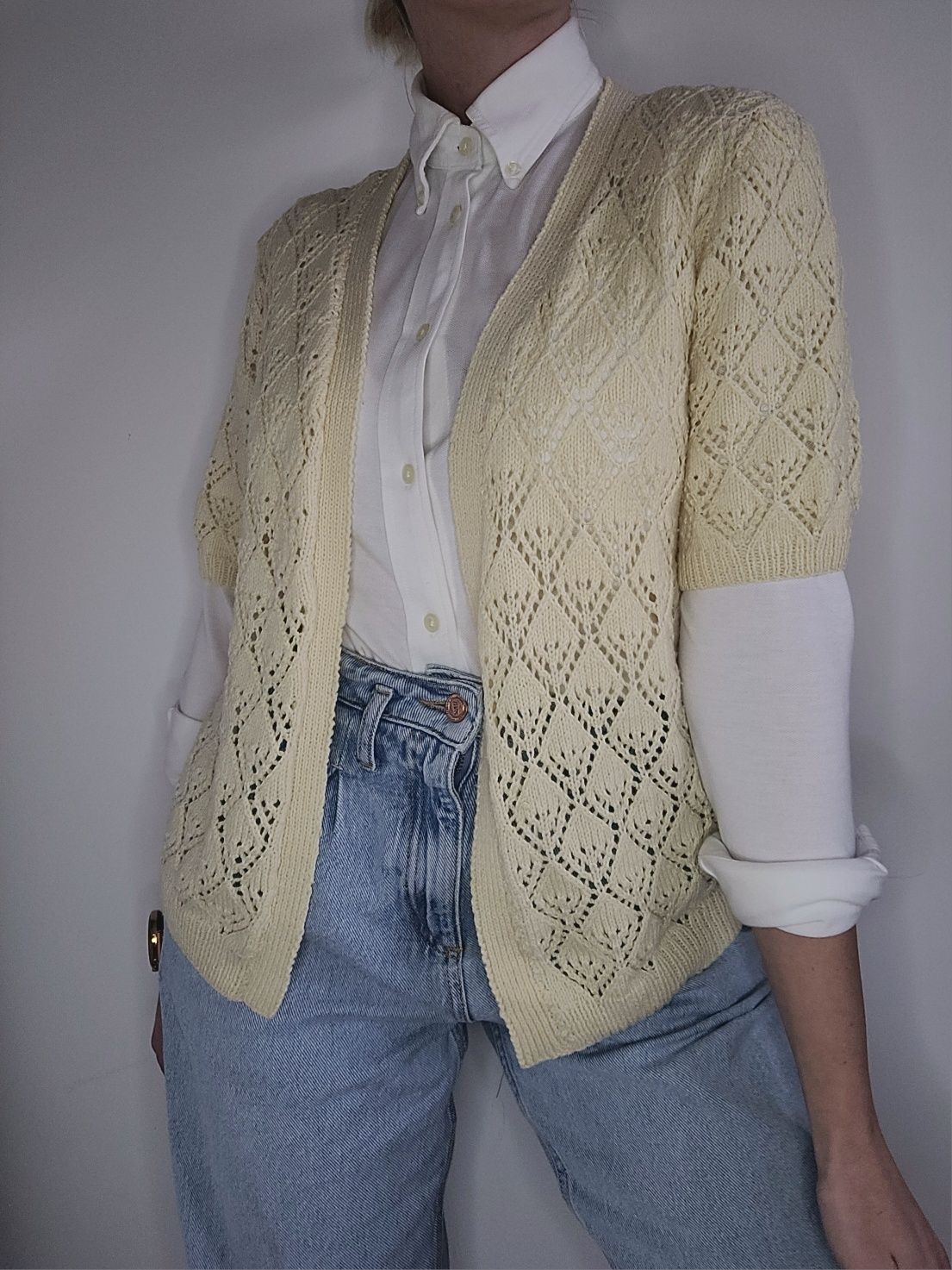 Kremowa ażurowa kamizelka boho handmade