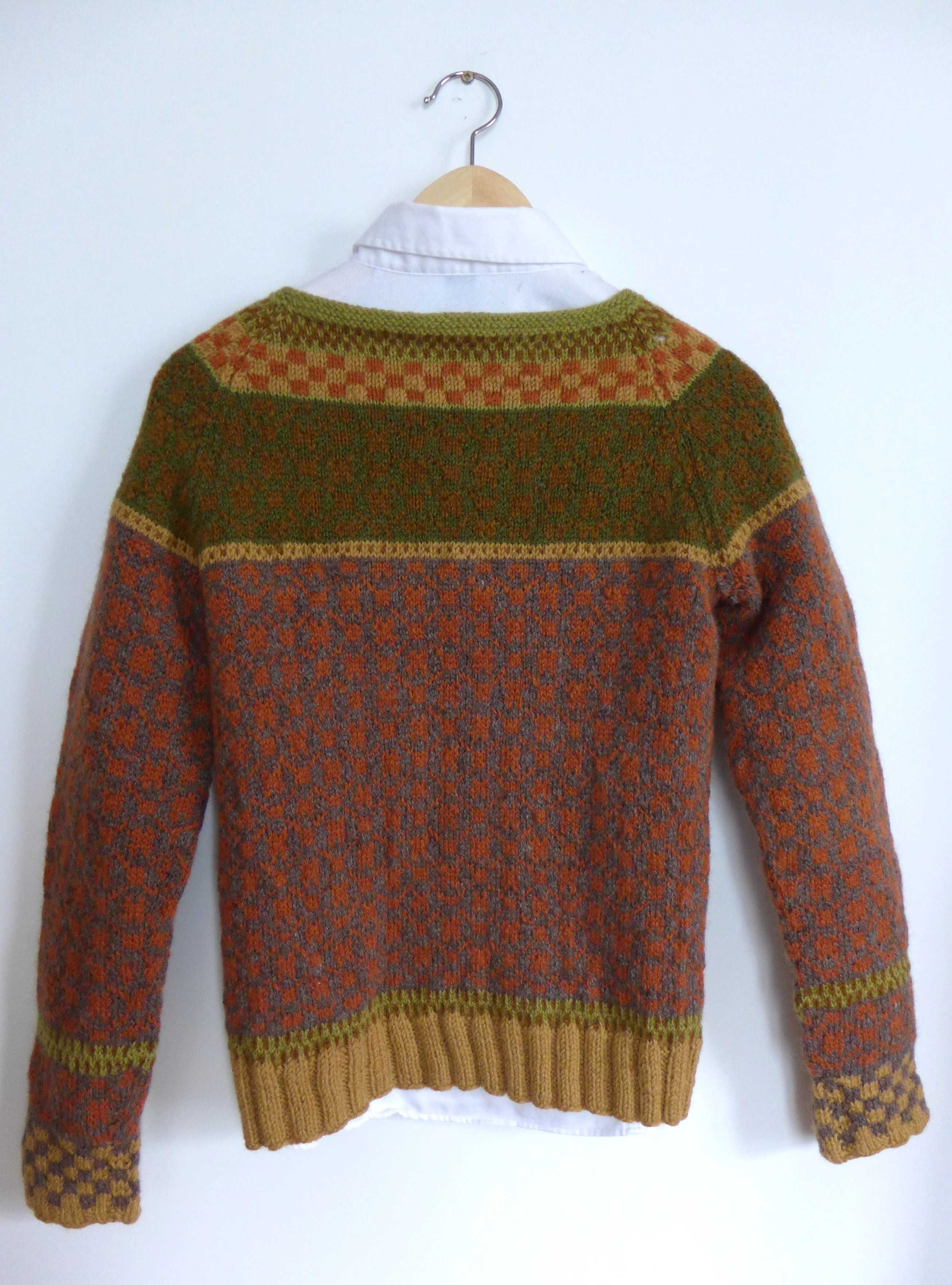 ARCYDZIEŁO wzór islandzki Fair Isle SWETER handmade XS 34 XXS 32