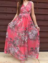 Roco sukienka maxi kwiatowy print różowy neon 36 S