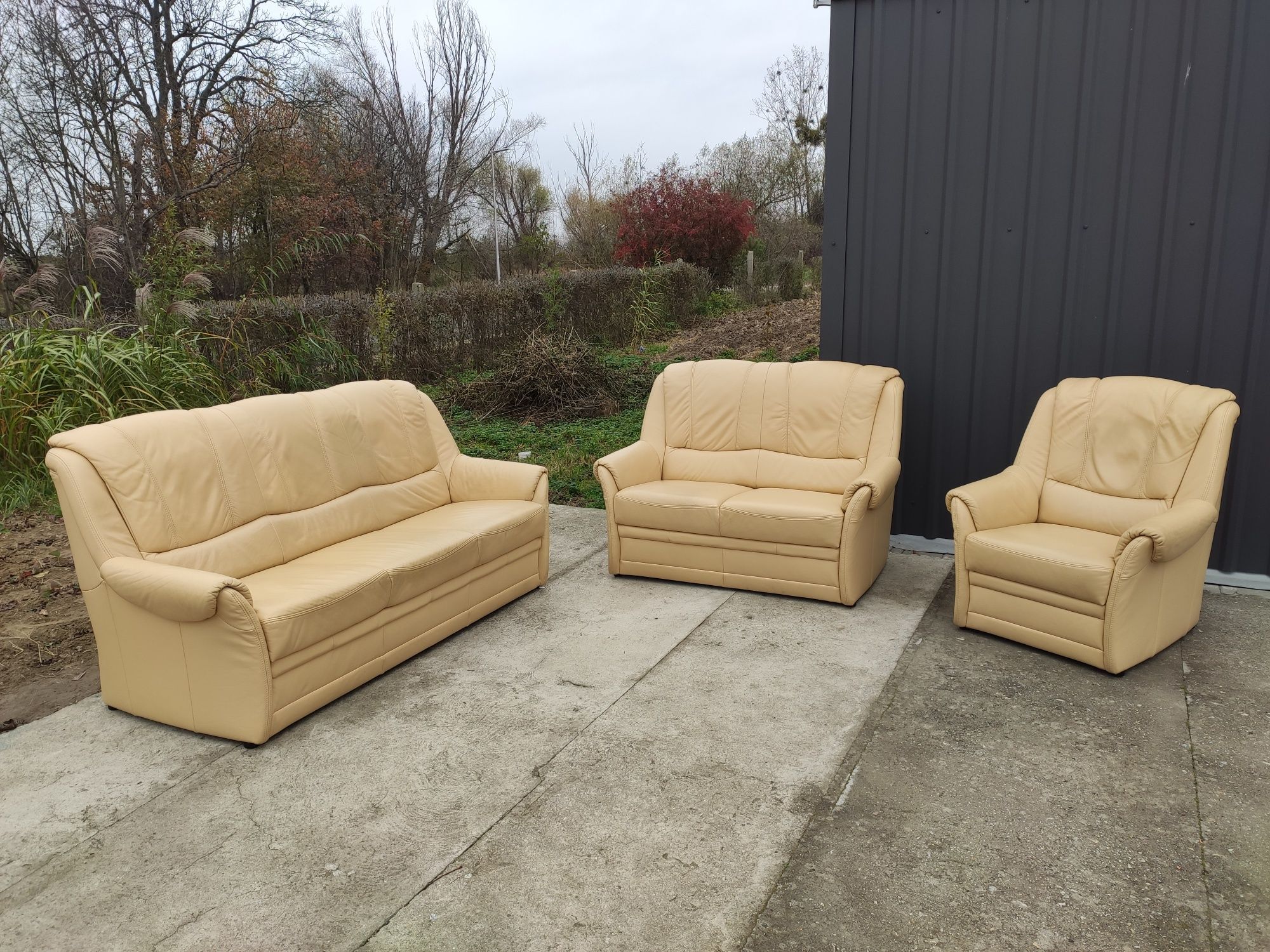 Sofa skórzana 3-osobowa+2-osobowa+fotel-100% skóra naturalna! Okazja