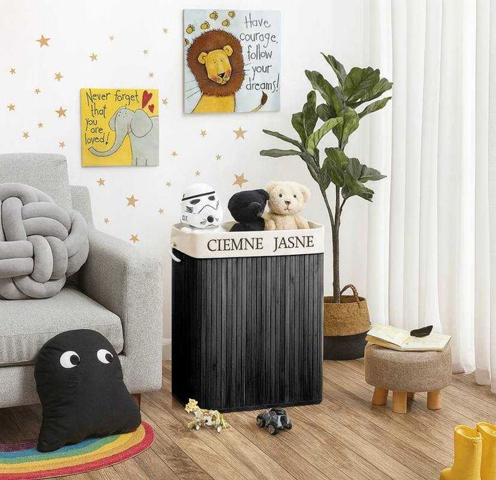 Kosz Bambusowy na pranie bieliznę Zamykany Dwukomorowy Pojemnik 100l