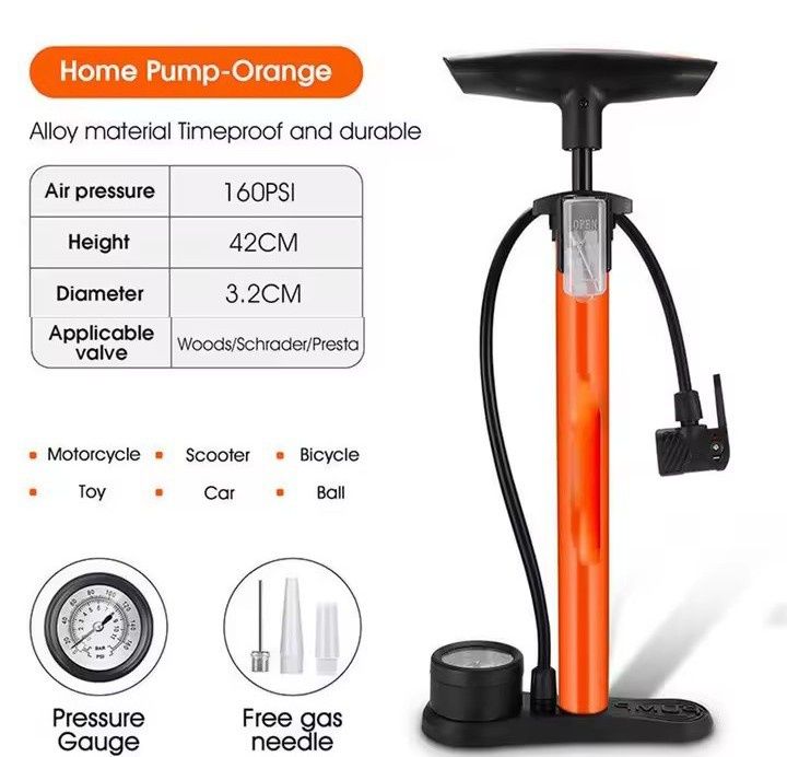 Bomba de ar de pé para Bicicleta, Moto, Automóvel, Bolas, nova
