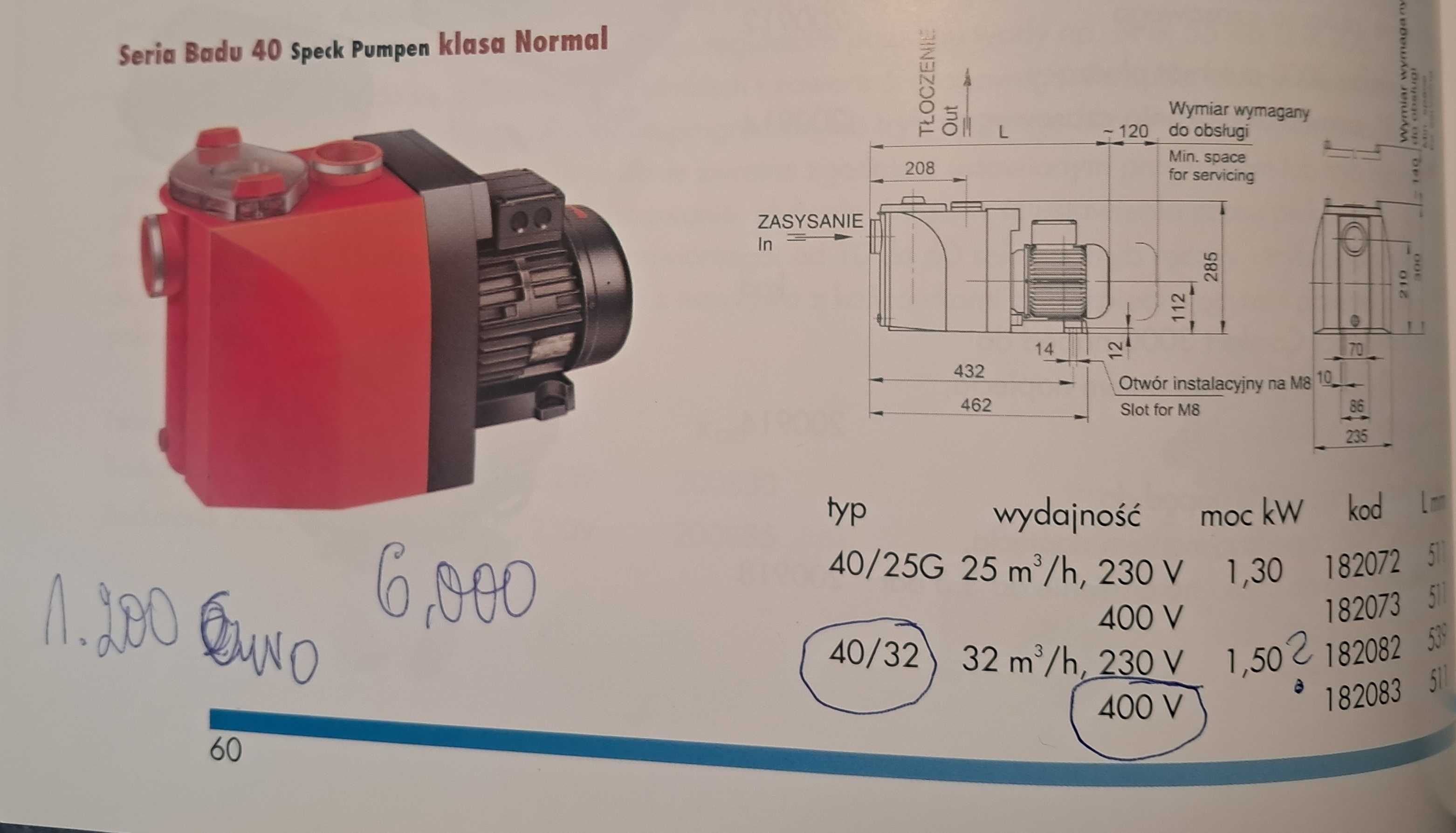 Pompa basenowa BADU 40 Speck Pumpen klasa normal