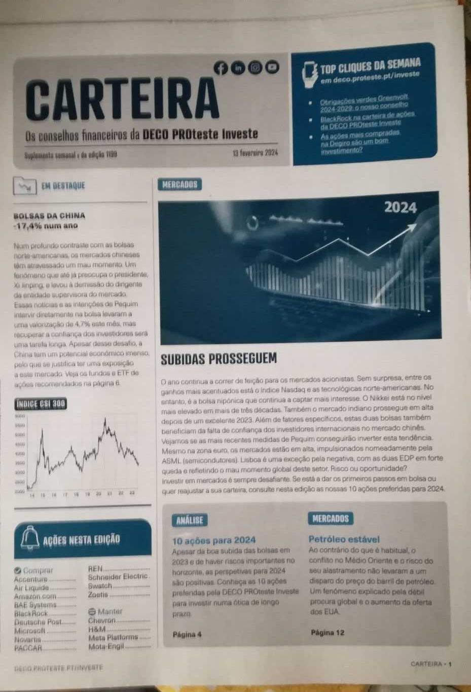 11 Boletins semanais da Proteste Investe (Deco) 1º trimeste de 2024