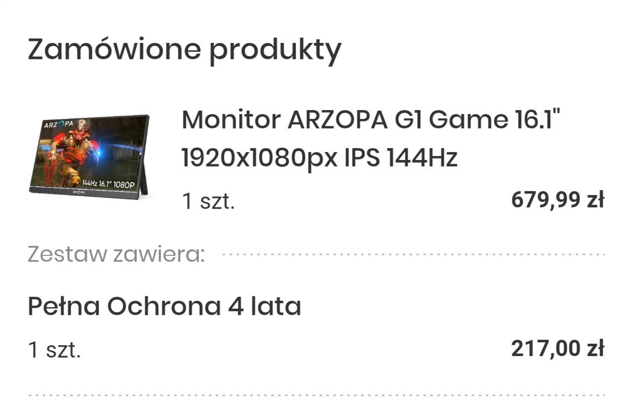 Monitor ARZOPA G1 Game 16.1" 1920x1080px IPS 144Hz Gwarancja 3 lata