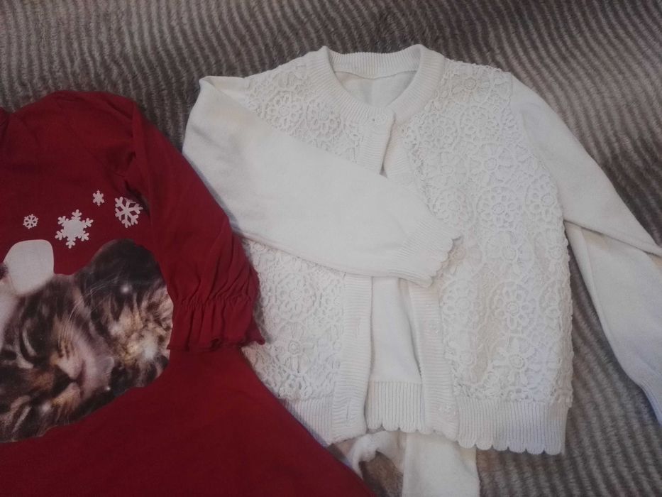 Zestaw Świąteczny 80-86 Mikołajki sukienka sweterek rajstopy 12-18 mc