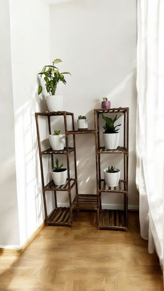 Kwietnik stojący WIELOPOZIOMOWY drewniany LOFT stojak na kwiaty półka
