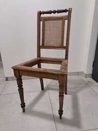 Stare drewniane krzesło, toczone nogi, rattan, antyk