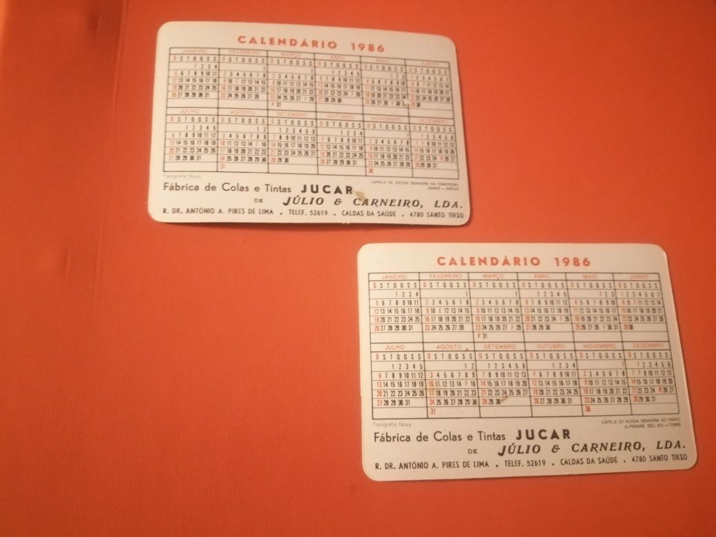 Calendários de bolso (1986) | Capelas de Santo Tirso