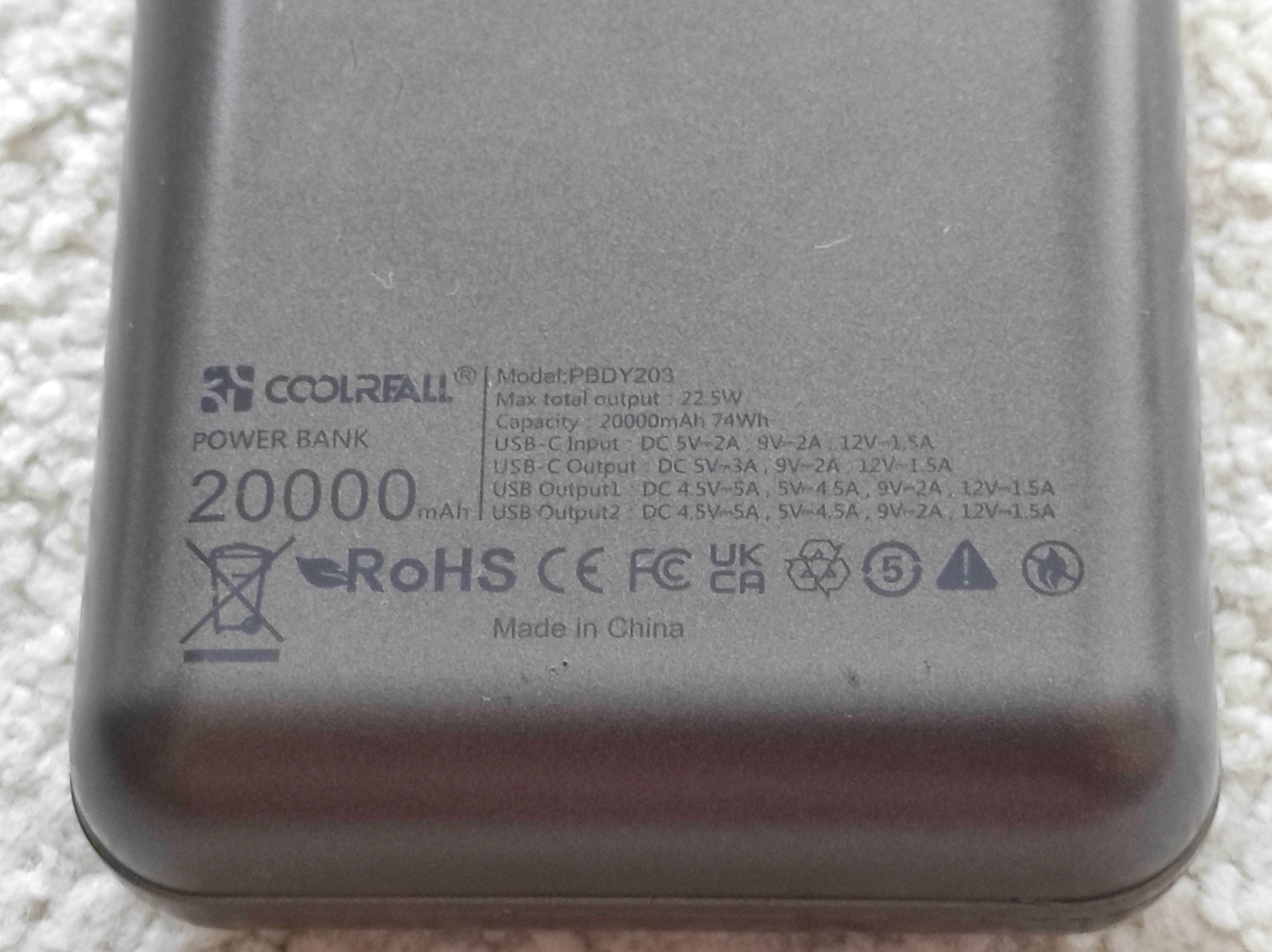 Coolreall mały powerbank 22,5 W QC 4.0 szybkie ładowanie 20000 mAh