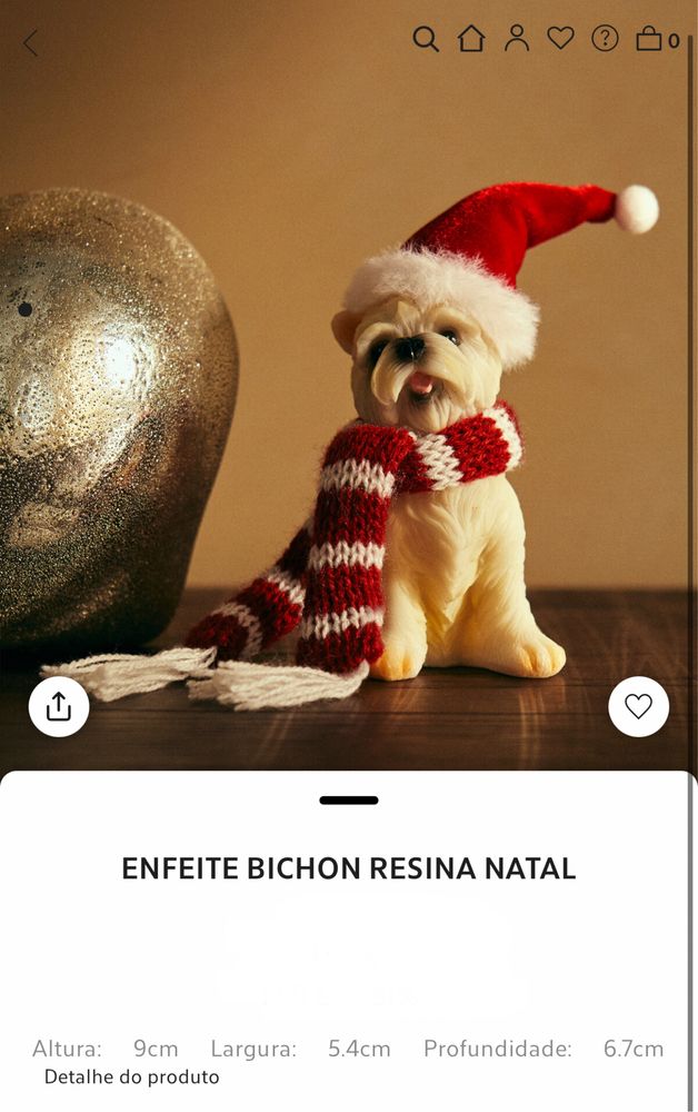 Enfeite  BICHON Resina Natal Zara Home NOVO