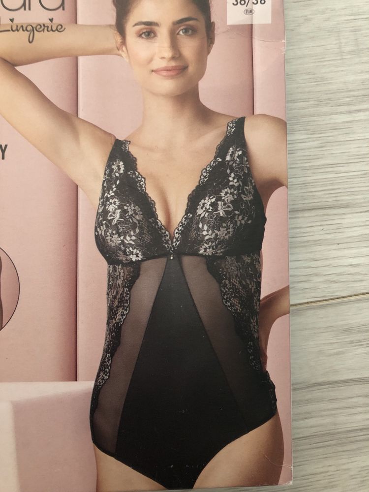 Nowe czarne koronkowe body s m kostium