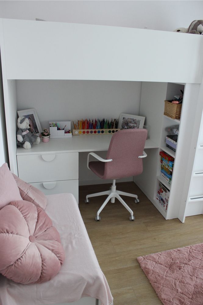 Łóżko na antresoli z biurkiem 4 szufladami - pietrowe IKEA