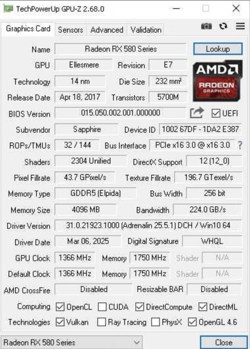 Продам відеокарту RX 580 4gb