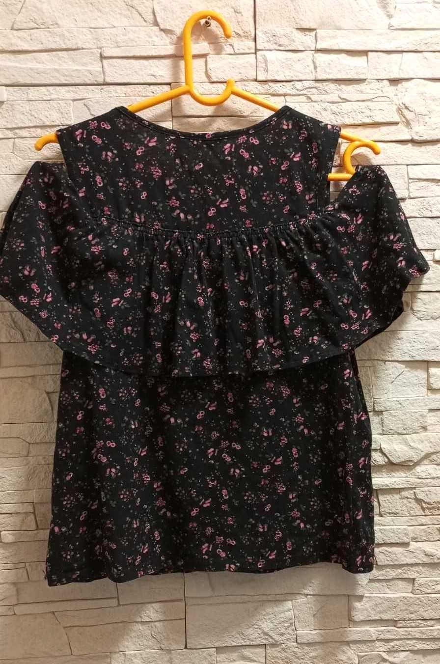 Czarny t-shirt w kwiatki, koszulka z krótkim rękawem, Croop
