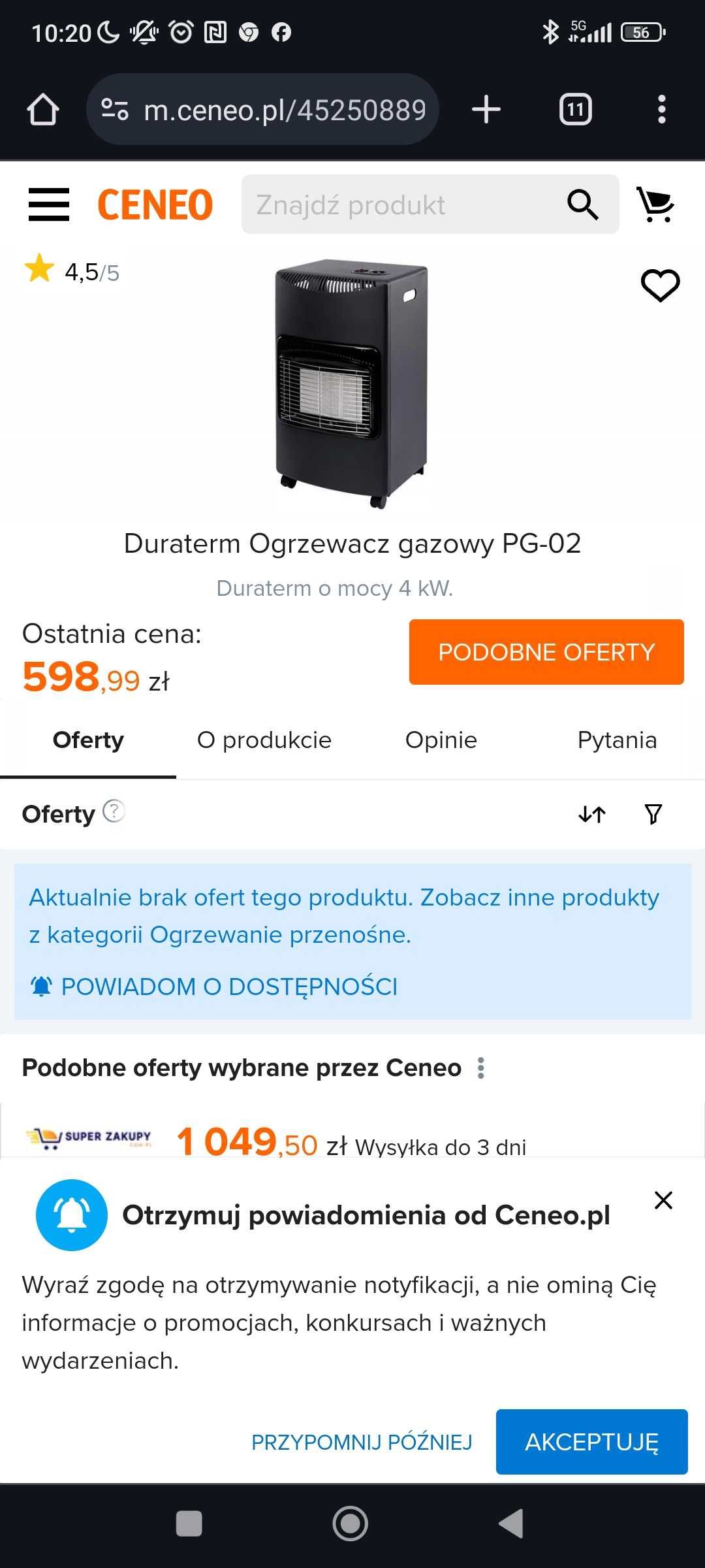 Piec gazowy razem z butlą