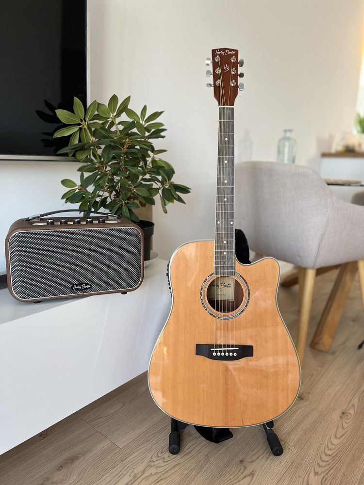 Harley Benton gitara elektroakustyczna + wzmacniacz + akcesoria