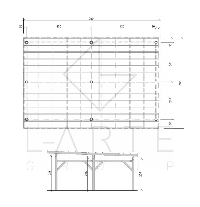 Wiata dwustanowiskowa 900×600 cm