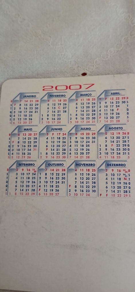 Calendário de bolso de 2007