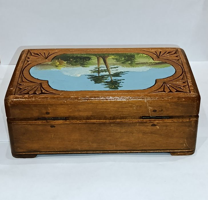 Шкатулка СССР-картина маслом 1950-е года. Дерево.