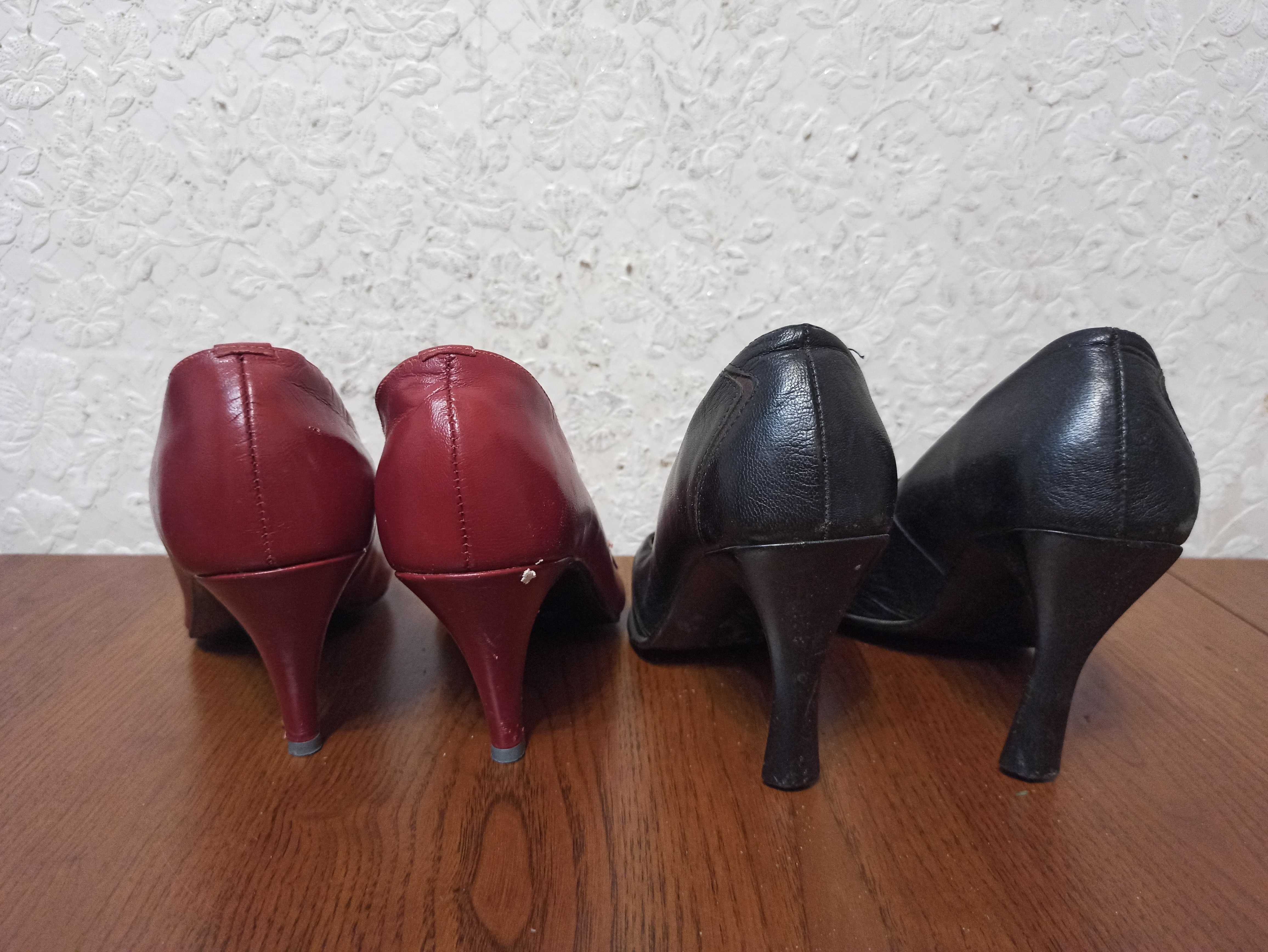 Туфлі літні жіночі бордові та чорні р.37 шкіра.