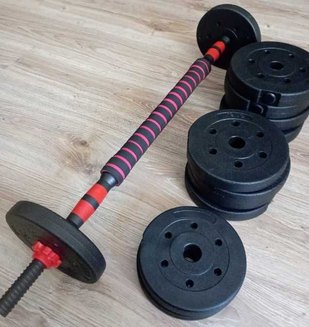 HANTLE REGULOWANE 2x10 kg + sztanga – komplet do ćwiczeń siłowych