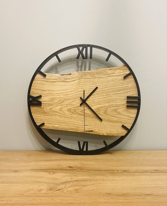 Zegar LOFTOWY z naturalnego drewna - DĄB