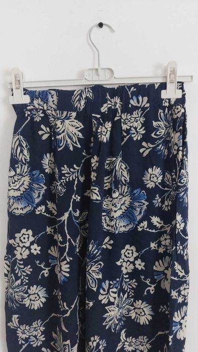 spodnie wiskoza granatowe kwiaty jak spódnica szerokie 34 H&M