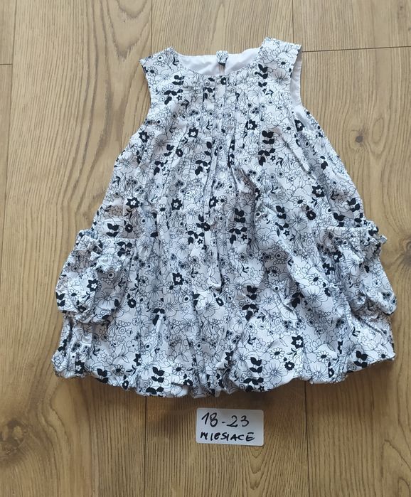 Sukienka, balowa, w kwiaty, z kieszonkami, falbanki, 18-24 miesiące.