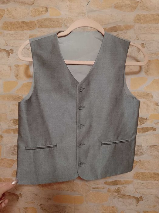 (XS/S) Ekskluzywna, szara kamizelka garniturowa z Londynu