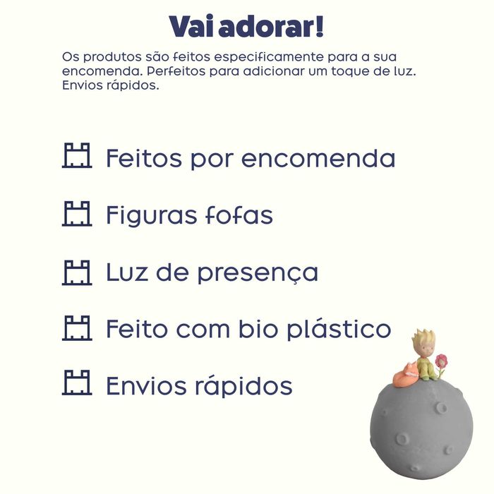 Estátua princepezinho em mealheiro ou luz de presença | Quarto bebe