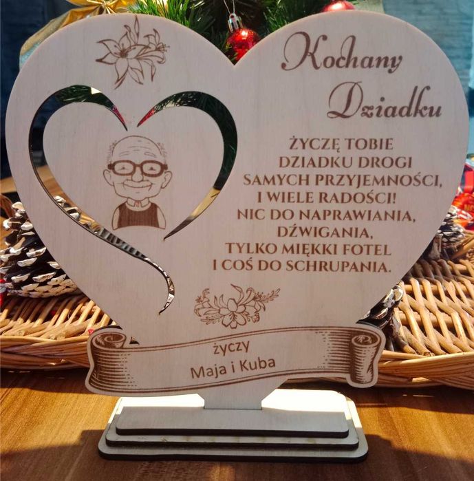 Drewniana Statuetka Ramka na Zdjecie na Dzień Babci i Dziadka