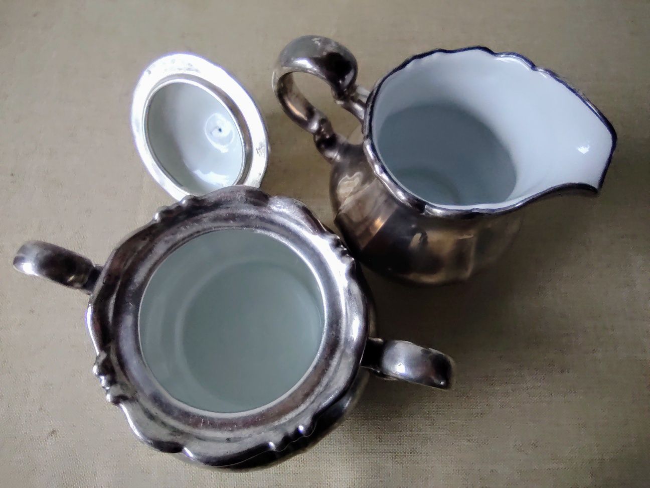 Zestaw porcelana w srebrze WMF Niemcy dzbanek cukiernica mlecznik