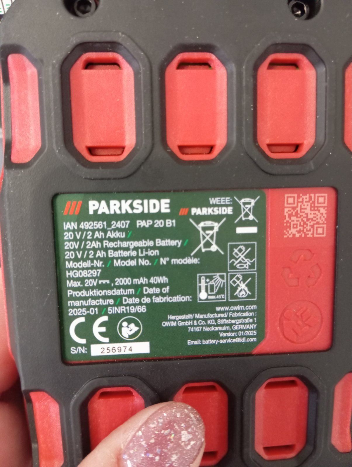 2025 рік Акумулятор 2А 20в для інструменту Parkside PAP 20 B1 батарея