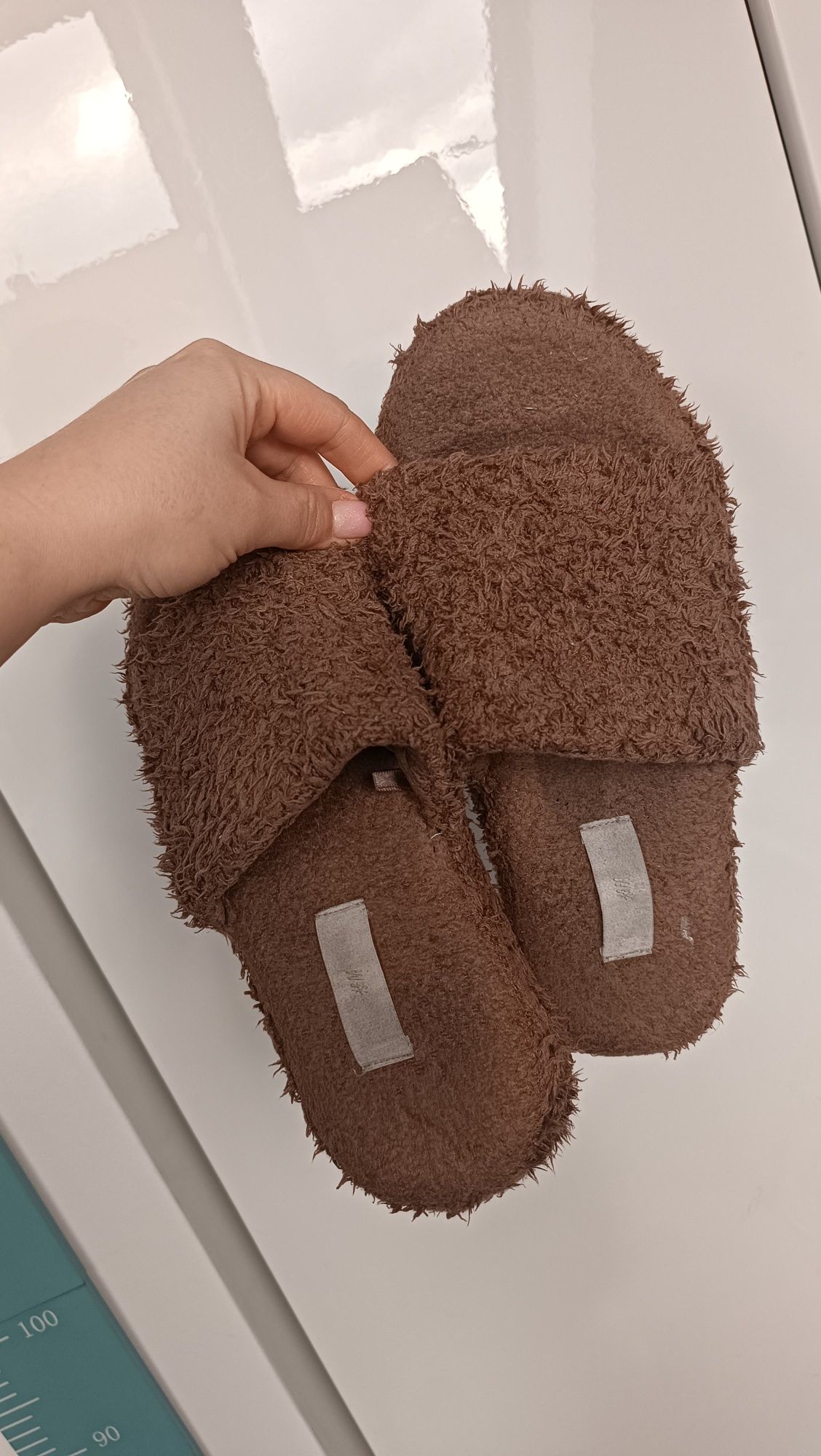 Klapki platformy wysokie puchate brąz h&M 41