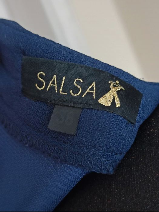 Sukienka długa na studniówkę wesele granatowa błyszcząca z brokatem