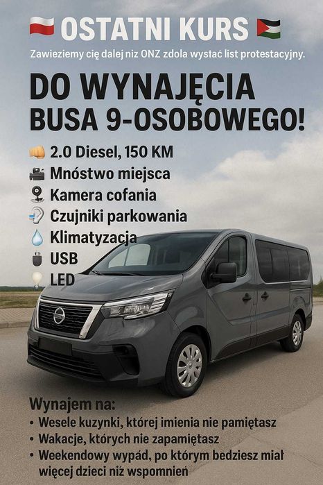 Wynajem busa 9 osobowego Nissan Primastar 2025r, Reanult Trafic 2025r.